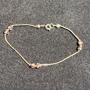 Delicate Pink Bead Silver-Tone Bracelet